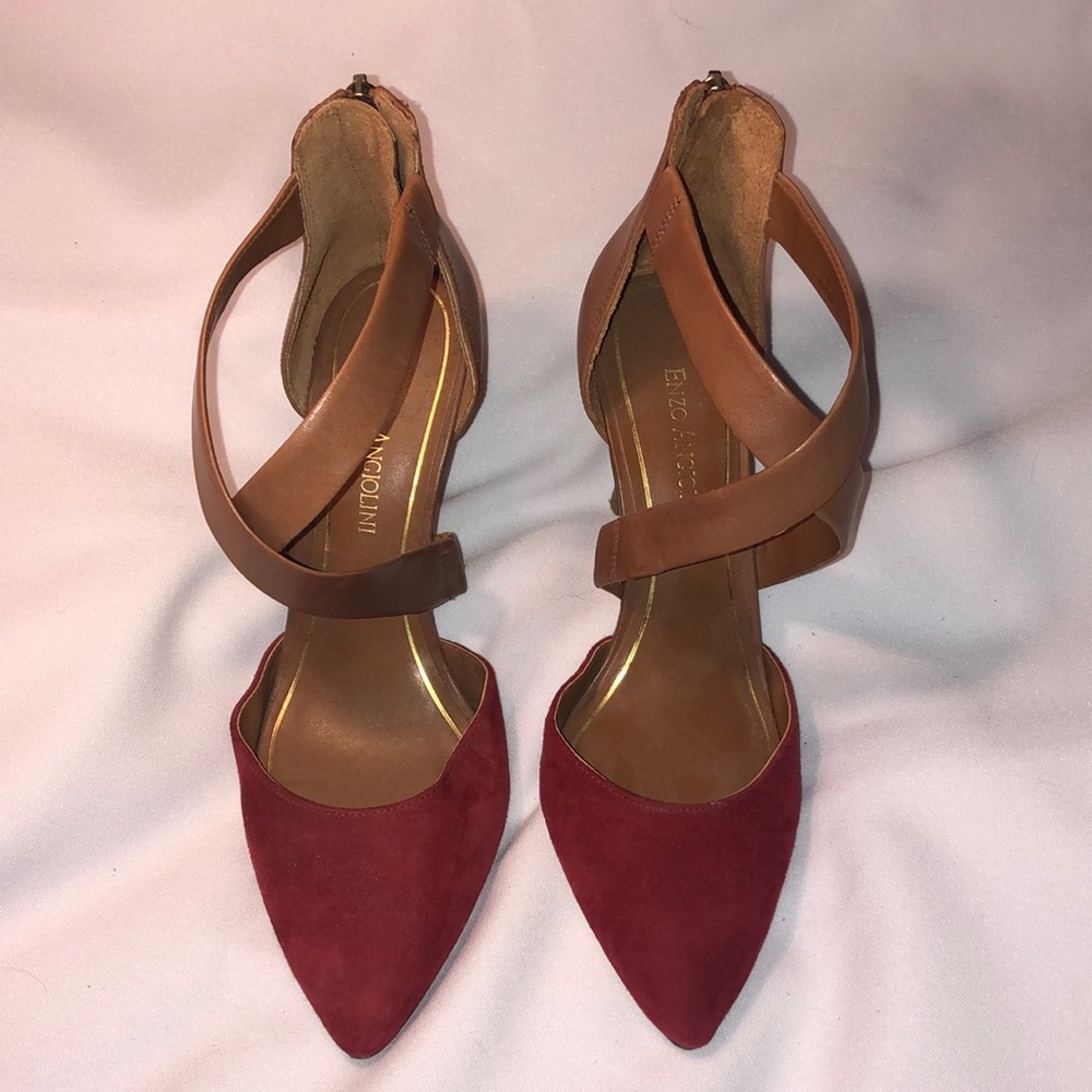 Enzo Angiolini Red and Tan Strappy Heels